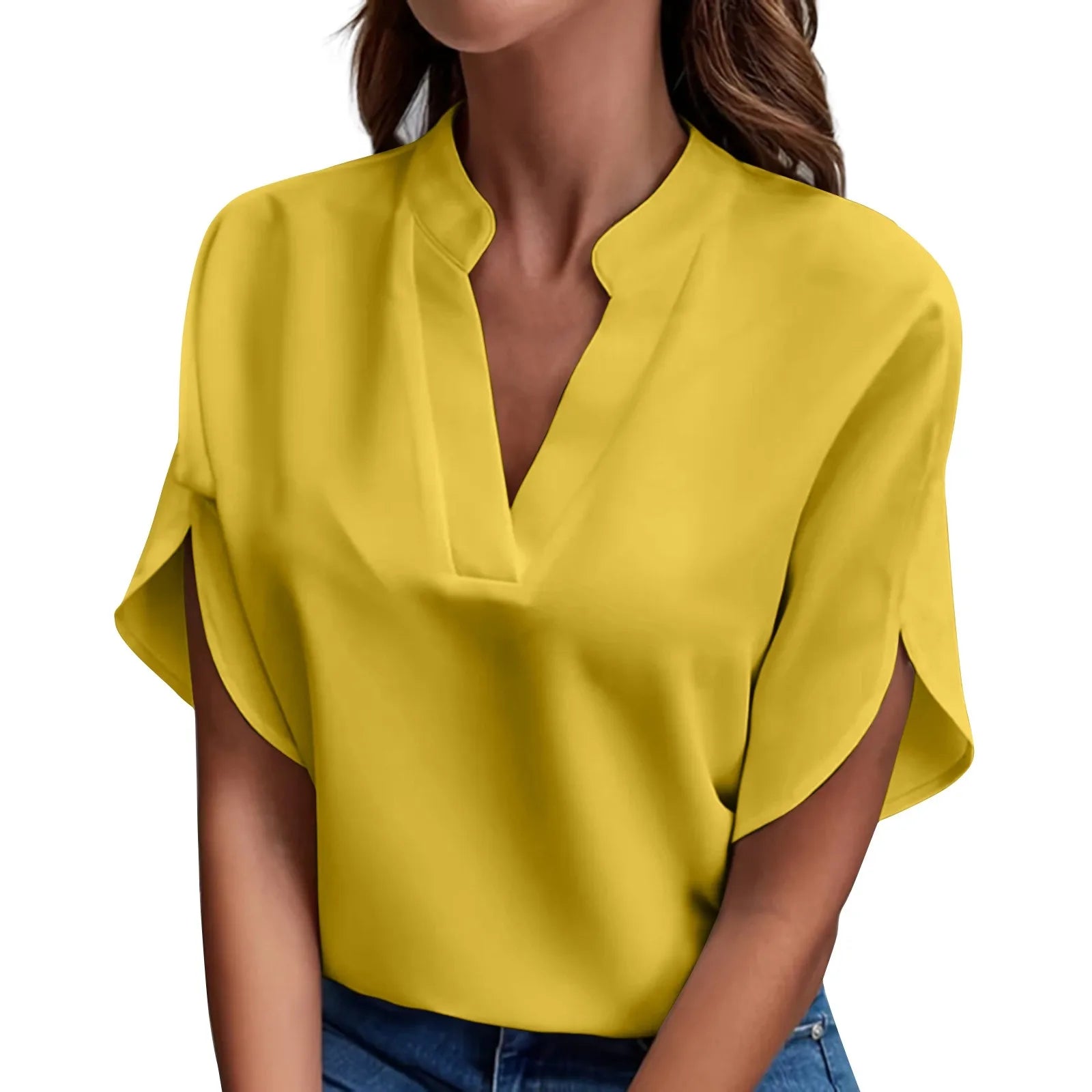 Summer Tops For Women Blouse 2026 Fashion Short Sleeve Solid V Neck Loose Shirts And Blouses Elegant Laies White Tops