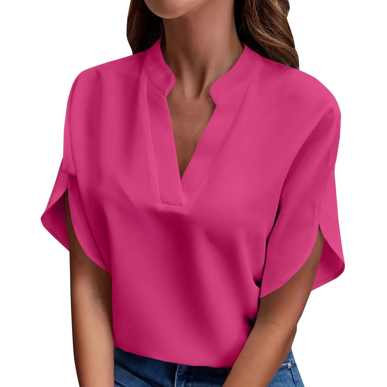 Summer Tops For Women Blouse 2026 Fashion Short Sleeve Solid V Neck Loose Shirts And Blouses Elegant Laies White Tops