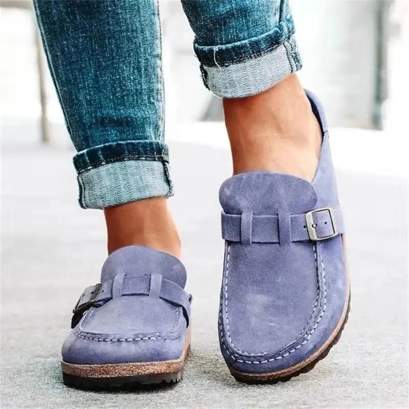 2026 New Women's Shoes Slip on Female Flats Durable Belt Buckles Mules Fashion Wear Resistant Women Half Slippers Retro Zapatos