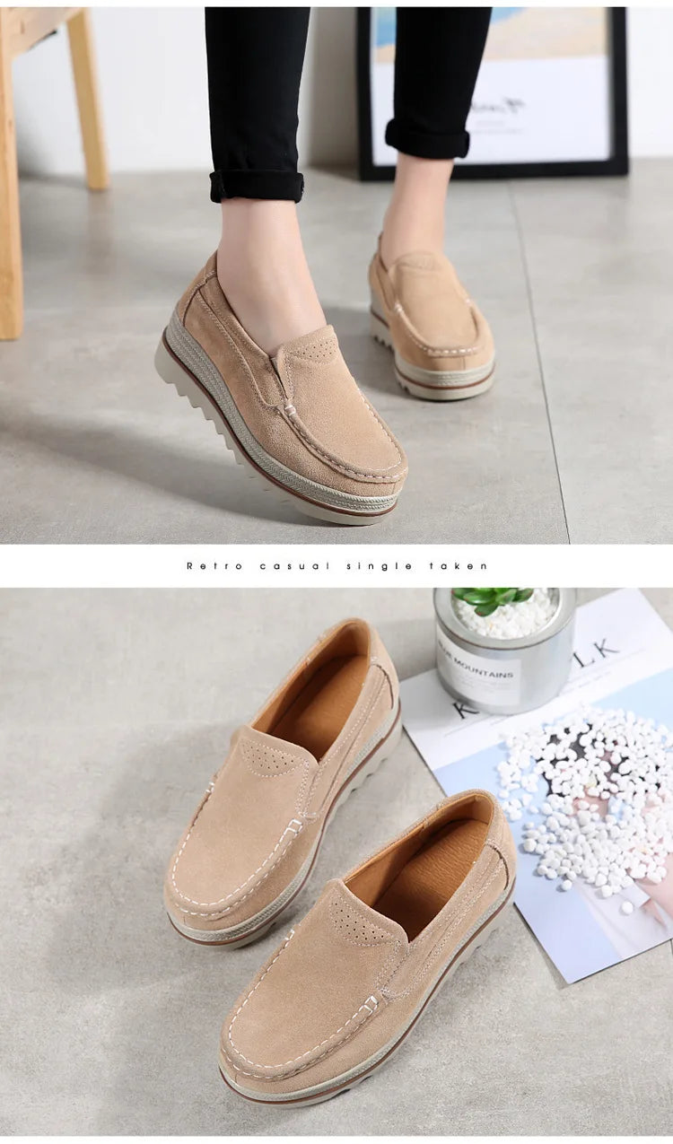 2026 Spring Women Flats Shoes Platform Slip On Flats Woman Sneakers Female Suede Ladies Tenis Loafers Moccasins Casual Shoes