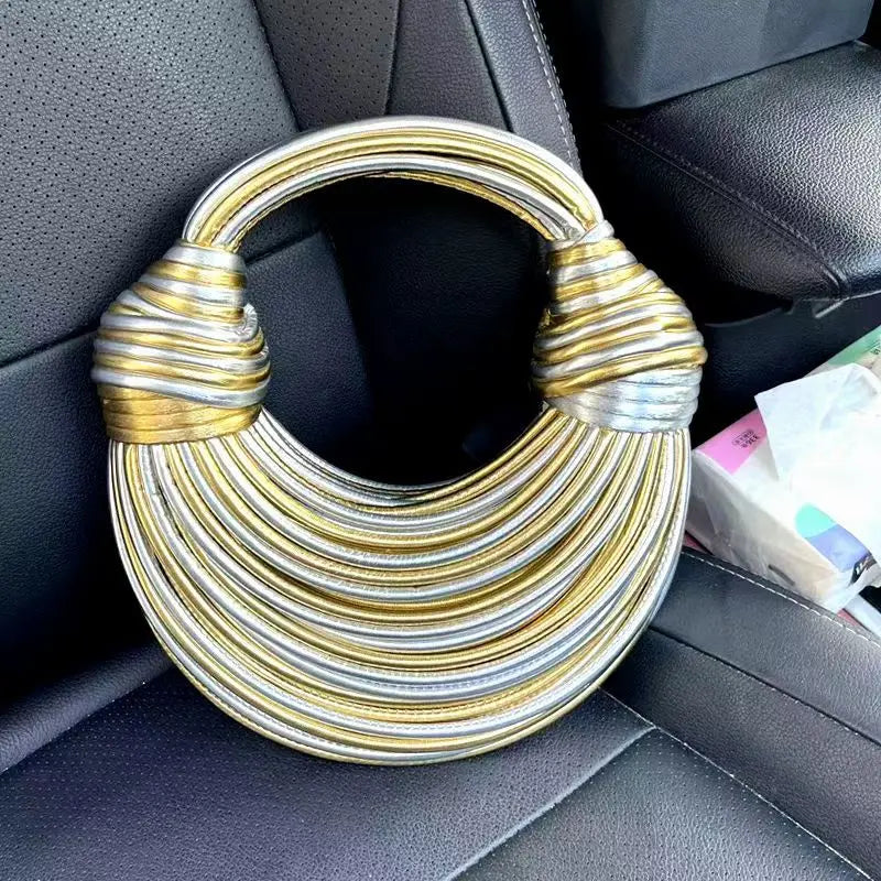 Handbags for Women 2026 New Gold Luxury Designer Brand Handwoven Noodle Bags Rope Knotted Pulled Hobo Silver Evening Clutch Chic