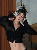 Streetwear Shirts for Women Turn-down Collar Young Students Fashion Clothing All-match Spring Summer Tops Sheer Thin Ins 2025