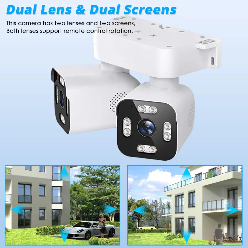 Security WIFI Camera Outdoor IP66 Waterproof Dual Lens HD 8MP 4K 10X Zoom WiFi CCTV Night Vision Two-Way Intercom  ICam365 APP