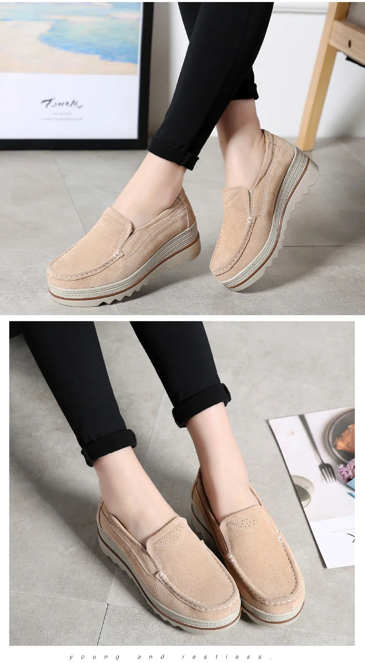 2026 Spring Women Flats Shoes Platform Slip On Flats Woman Sneakers Female Suede Ladies Tenis Loafers Moccasins Casual Shoes